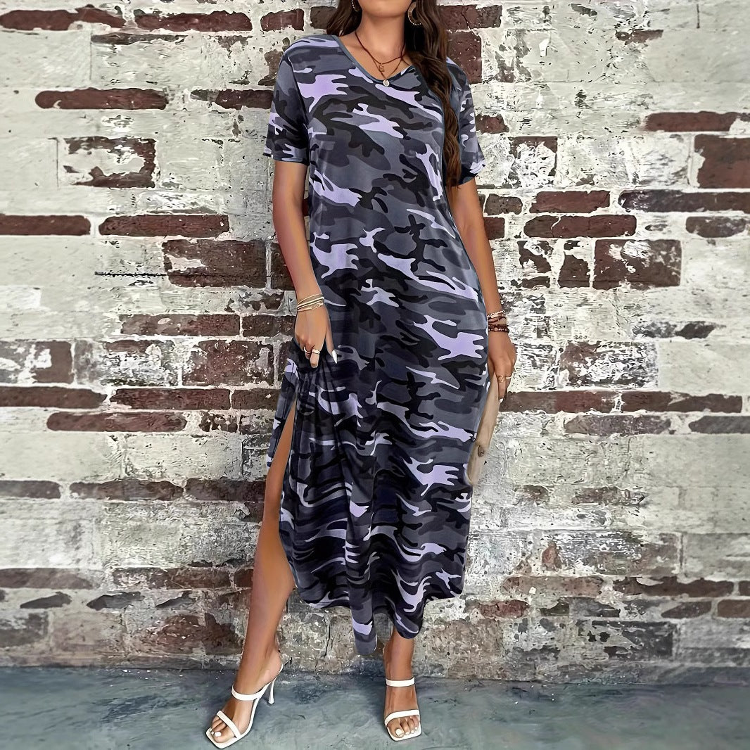 Dame afslappet maxikjole med camouflage-mønster Stilla