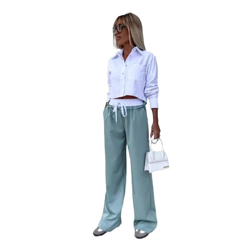 Dame afslappet cropped bluse med brede bukser stil