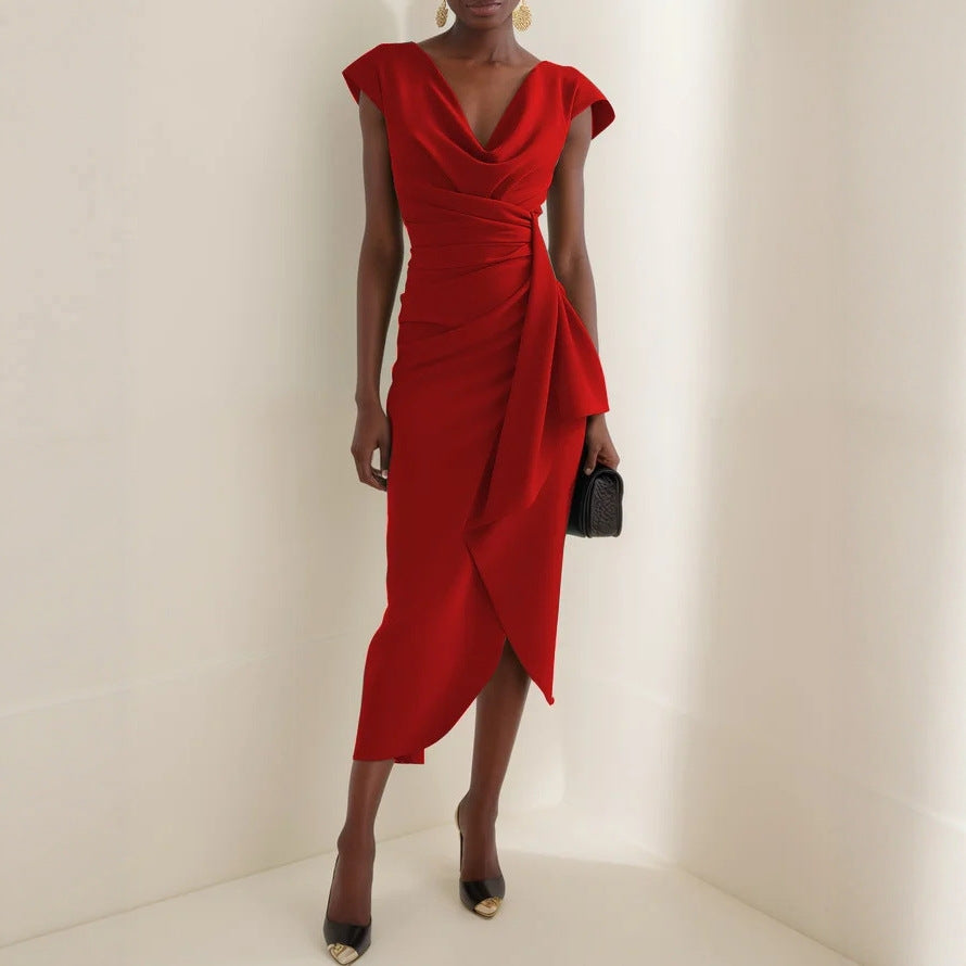 Dame Elegant Draperet Midi-Kjole Stilla