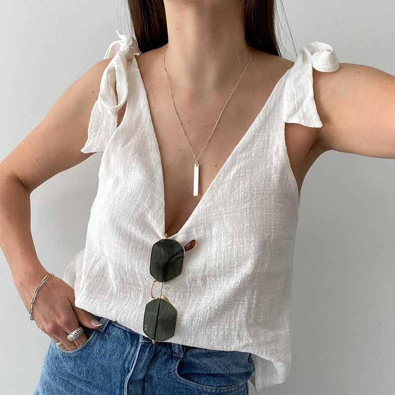 Dame afslappet bluseoverdel med sløjfe-stropper Stilla