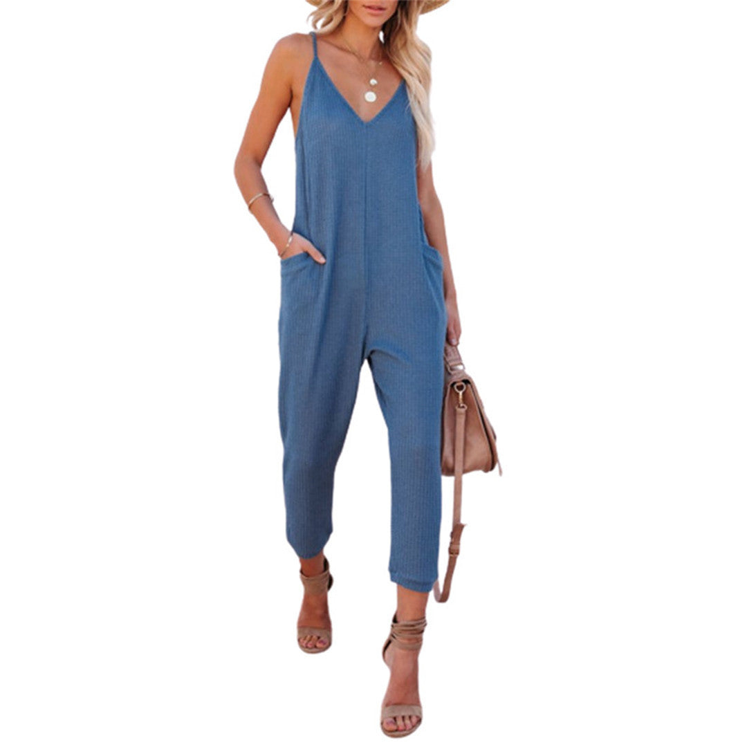 Dame Casual Jumpsuit med spaghetti stropper og praktiske lommer Stilla