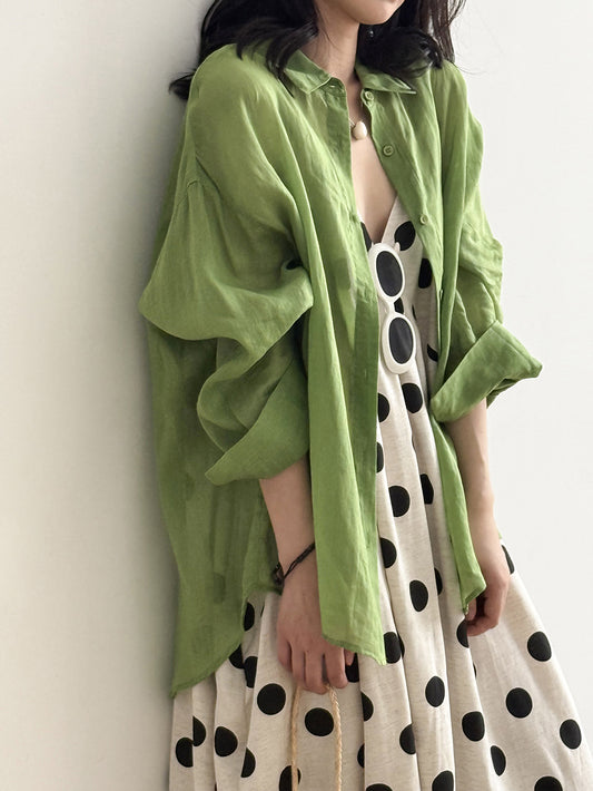 Dame afslappet linned blouse med elegant fald og klassisk krave Stilla