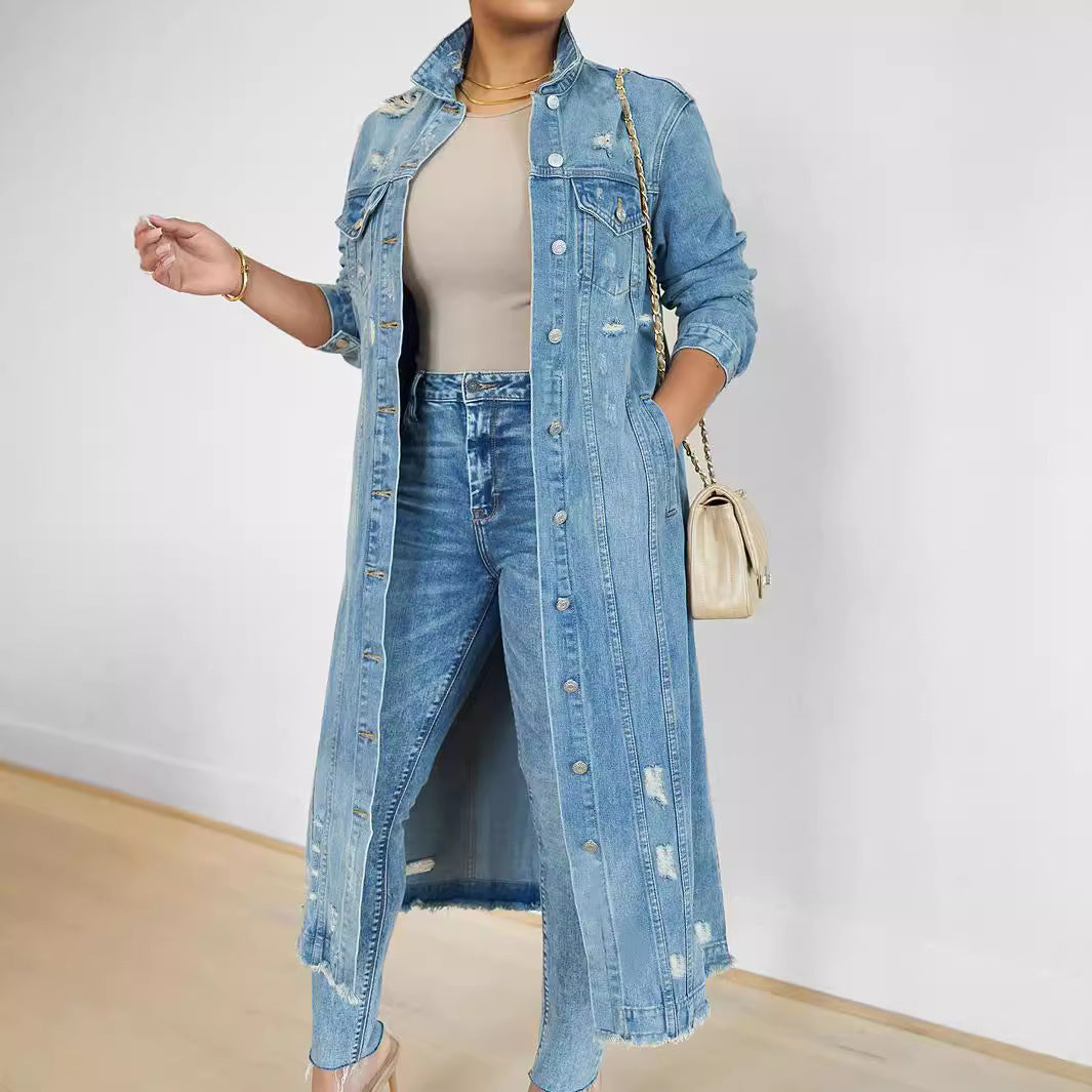 Dame denim-jakke i afslappet oversized stil med frynsede detaljer Stilla