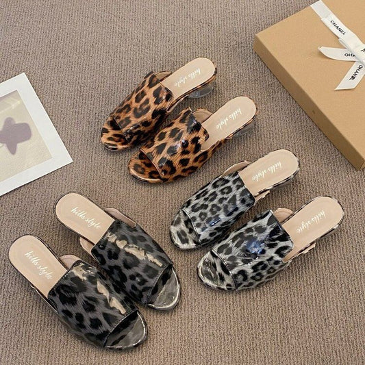 Dame hjemmesko med hyggelig transparent hæl og trendy leopardmønster Stilla