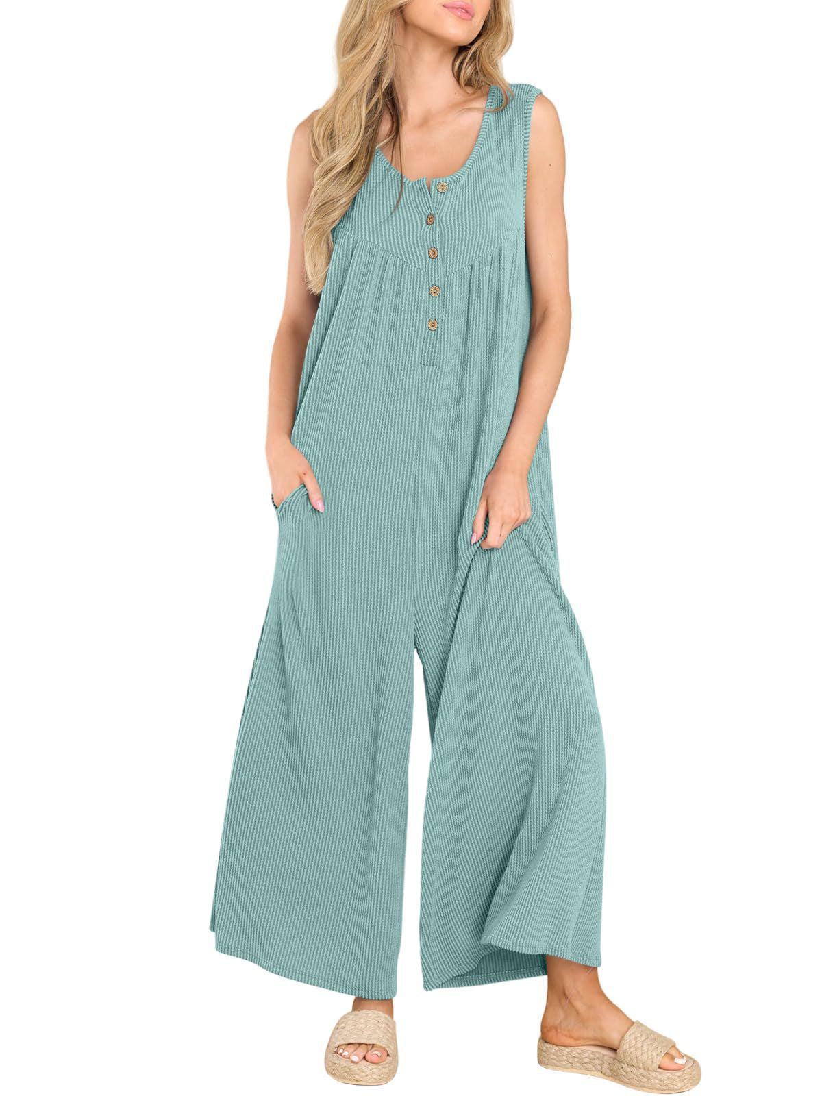 Dame Casual Jumpsuit med knaplukning og bredt ben Stilla