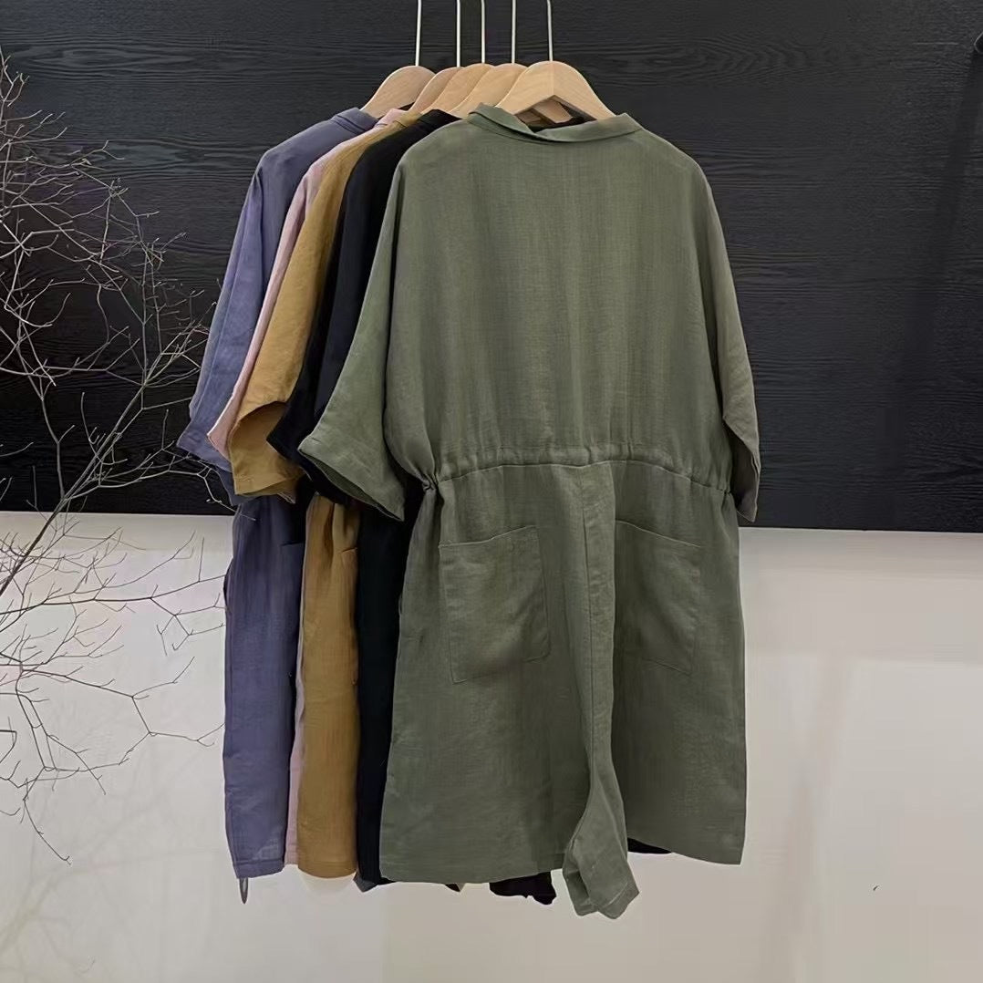 Damer Løs Jumpsuit med korte ærmer, taljebælte og lommer Stilla