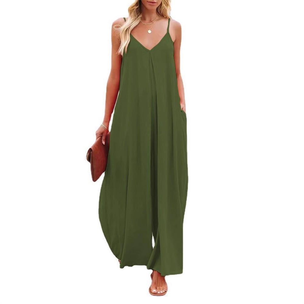 Dame Flydende Jumpsuit med Spaghetti-stropper og sidelommer Stilla