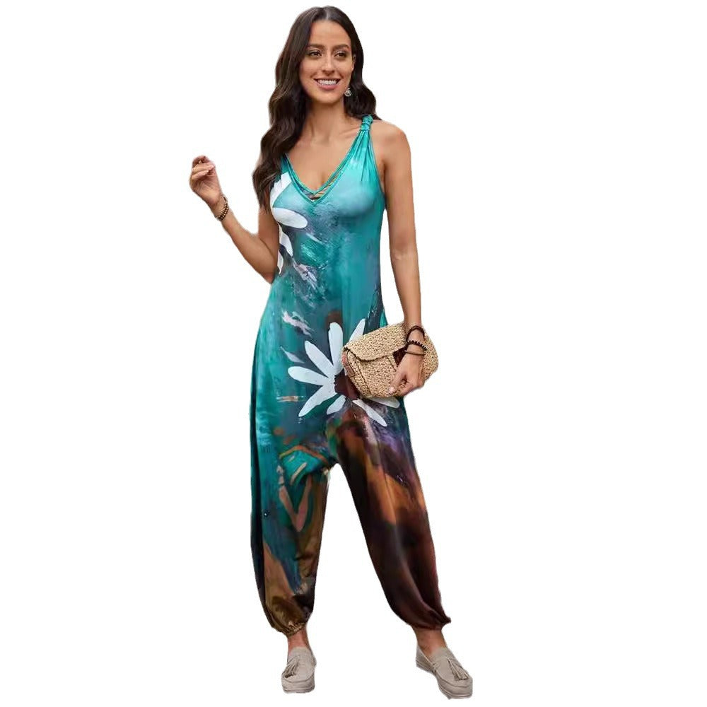 Dame luftig jumpsuit med blomster mønster og bred pasform Stilla
