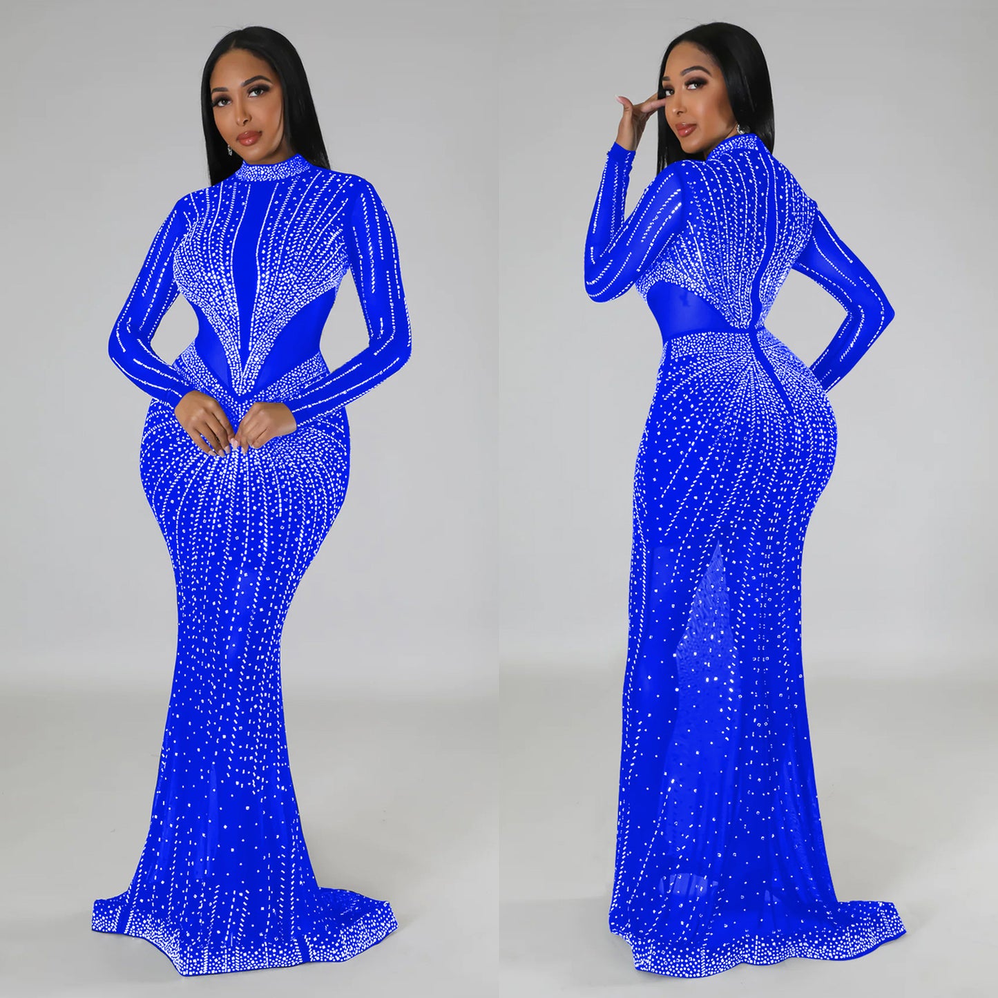 Dame Elegant aftenkjole med funklende strassdekorationer og gennemsigtige indsatser Stilla