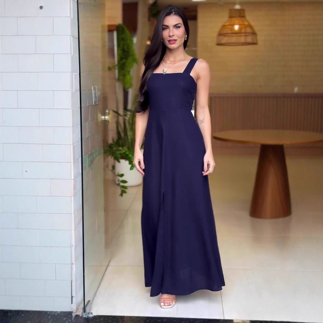 Dame Elegant Firkantet Uddannelse Maxikjole med Høj Split Stilla