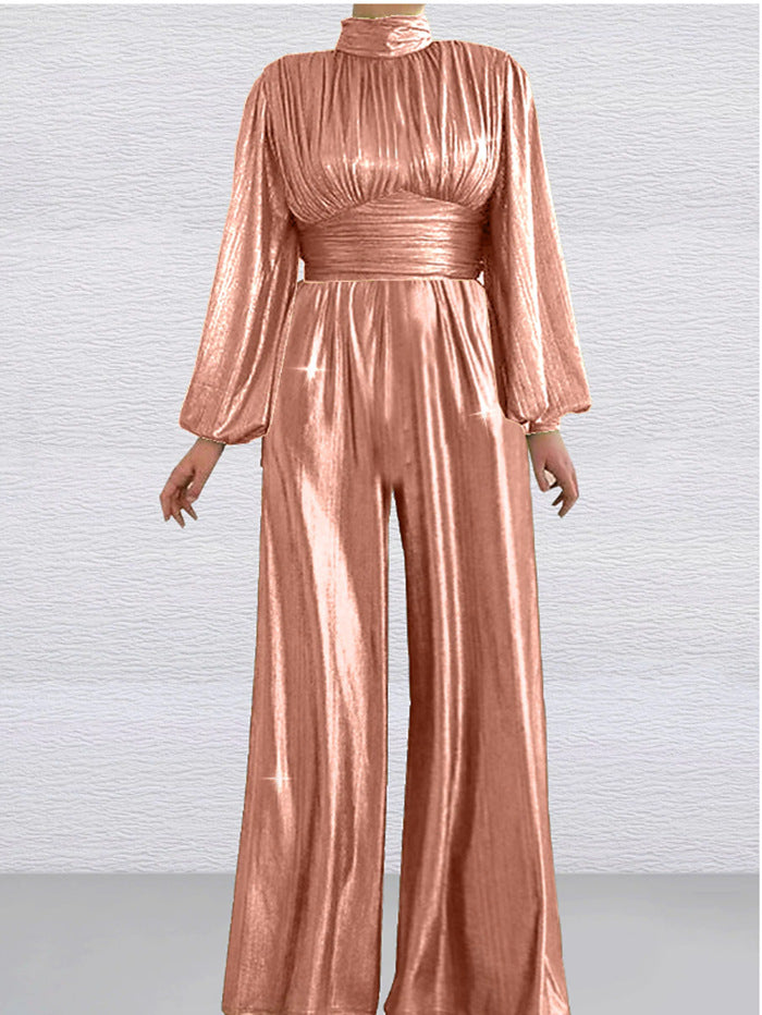 Dame Glamourøs Jumpsuit med Ballonærmer og Høj Krave Stilla