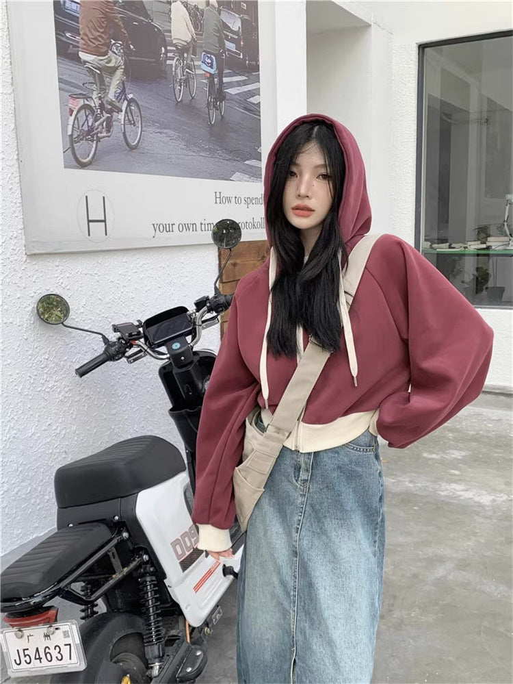 Dame Cropped Hættetrøje med kontrasterende Manchetter Stilla