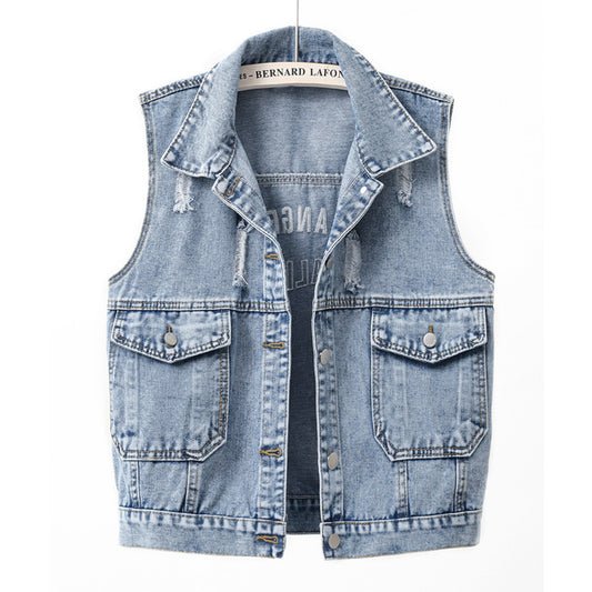 Dame afslappet denimvest med frynser og praktiske lommer Stilla