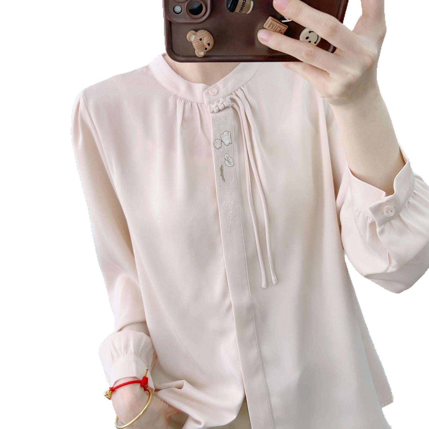 Dame elegant bluse med kunstnerisk broderidesign og indsnøring Stilla