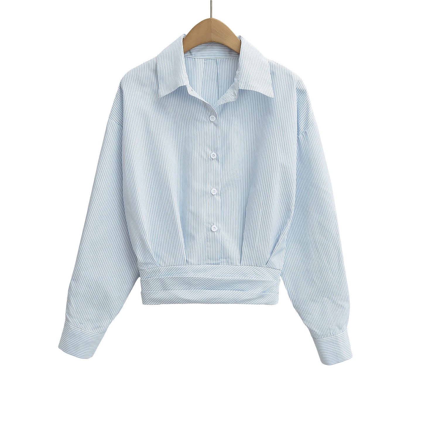 Dame Cropped Skjortejakke med fine vertikale striber og elegante knapdetaljer Stilla