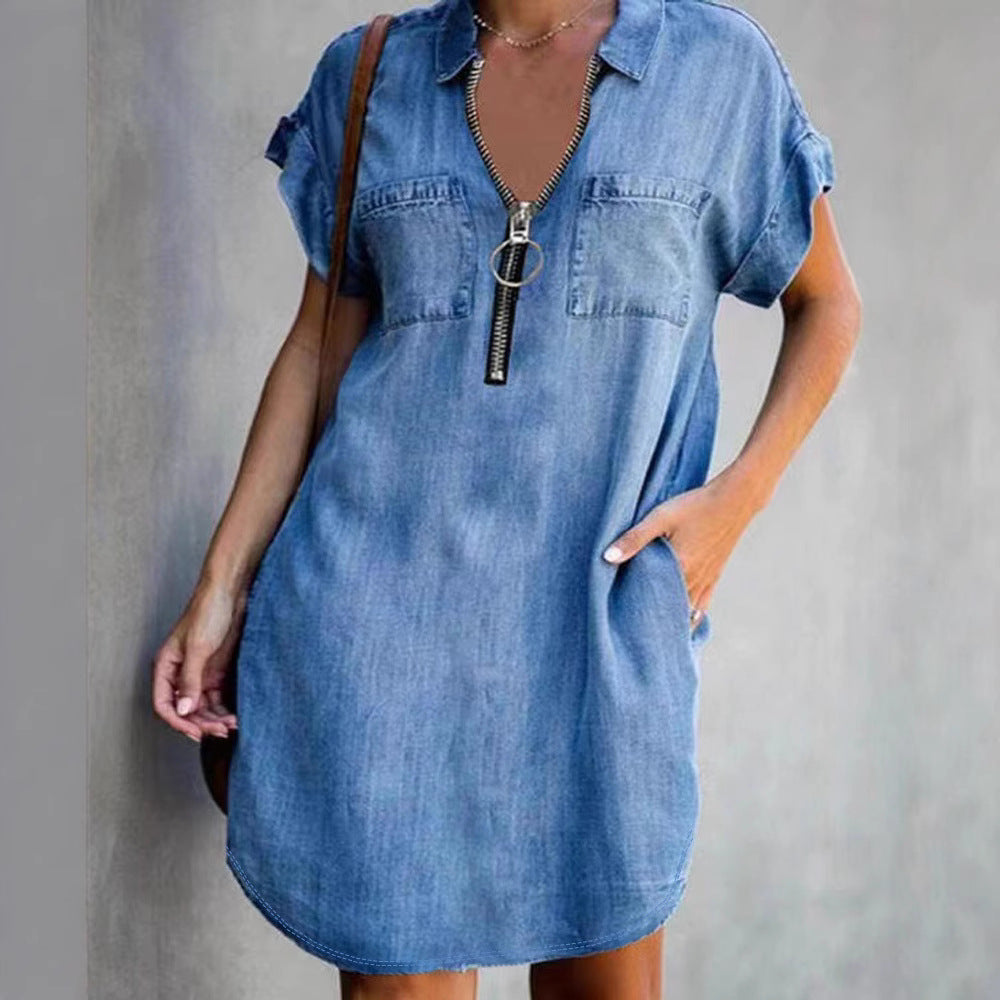 Dame afslappet skjortekjole med lynlås og praktiske lommer Stiila