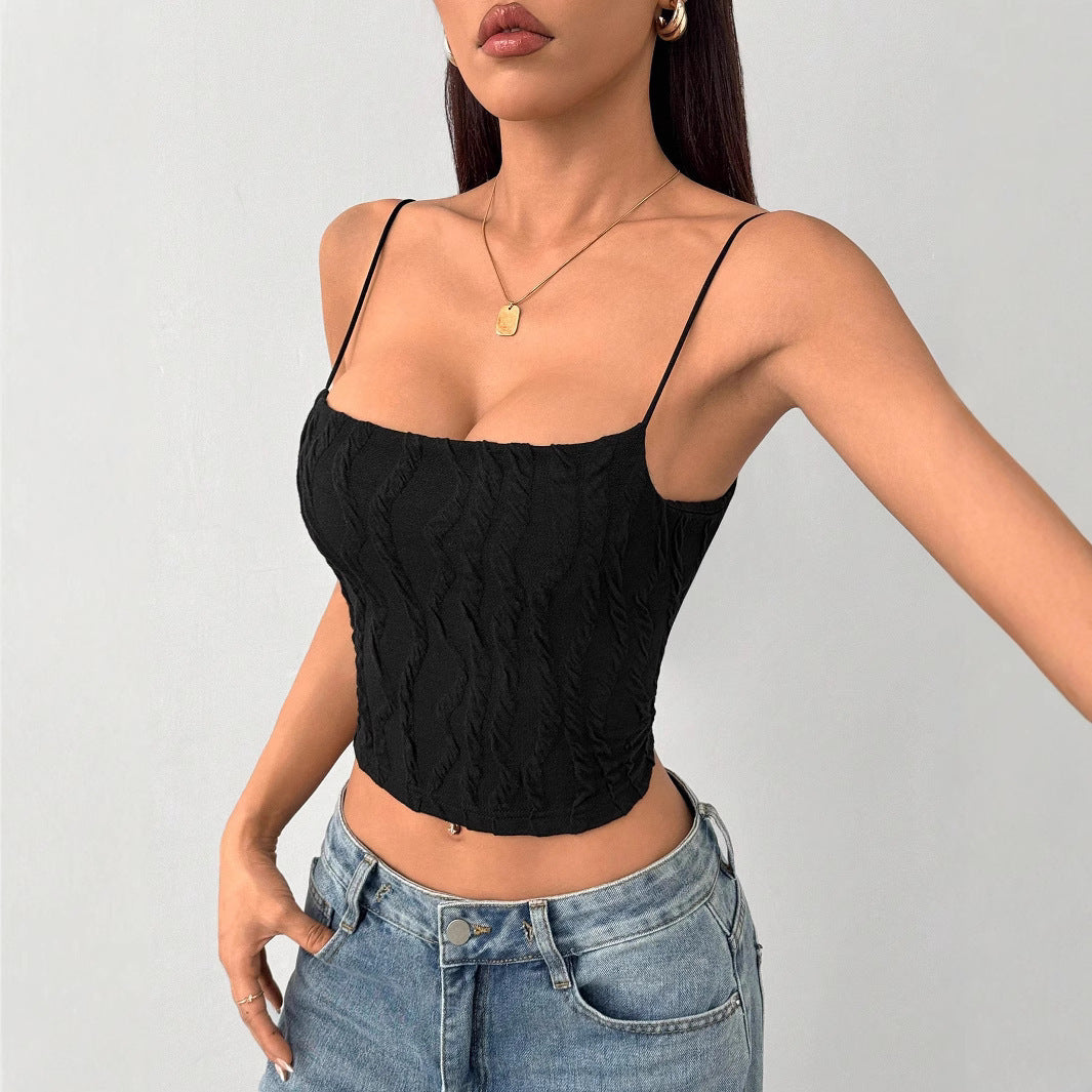 Dame Crop-Top med struktureret folderdesign og smalle stropper Stilla