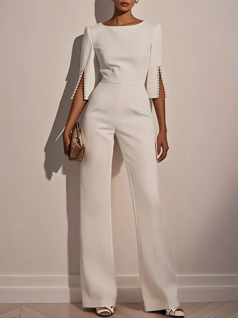 Damer Elegant Jumpsuit med dekorative perleærmer og bred bukse Stilla