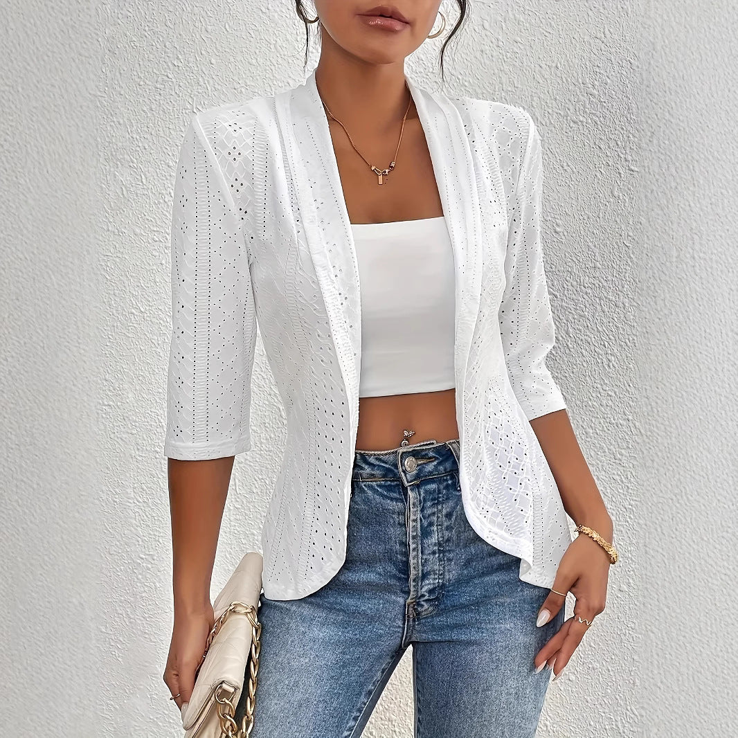 Dame Elegant Blazerjakke med hulmønster og figursyet snit Stilla