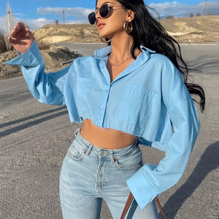 Dame Cropped Skjorte med stilfulde lommer og elegant snit Stilla