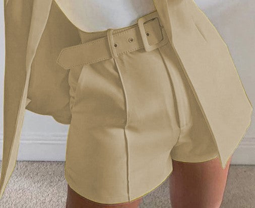 Dame afslappet blazer-shorts-sæt med taljebælte Stilla