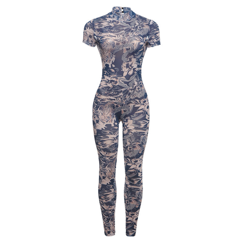 Dame Mode jumpsuit lavet af gennemsigtigt materiale med elegant mønster Stilla