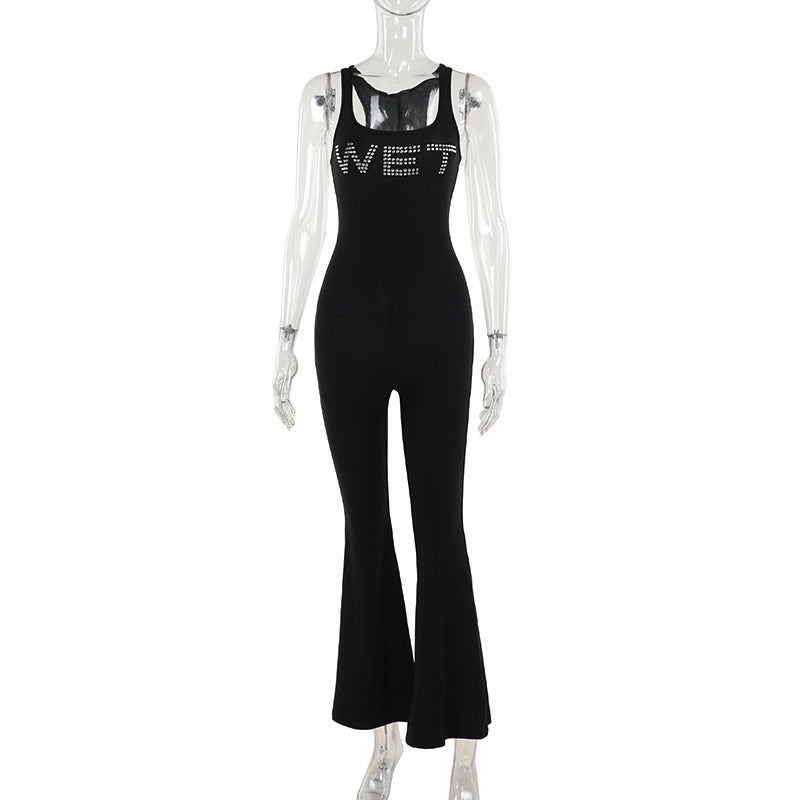 Dame Figurformende Jumpsuit med dyb V-udskæring og udvidet ben Stilla