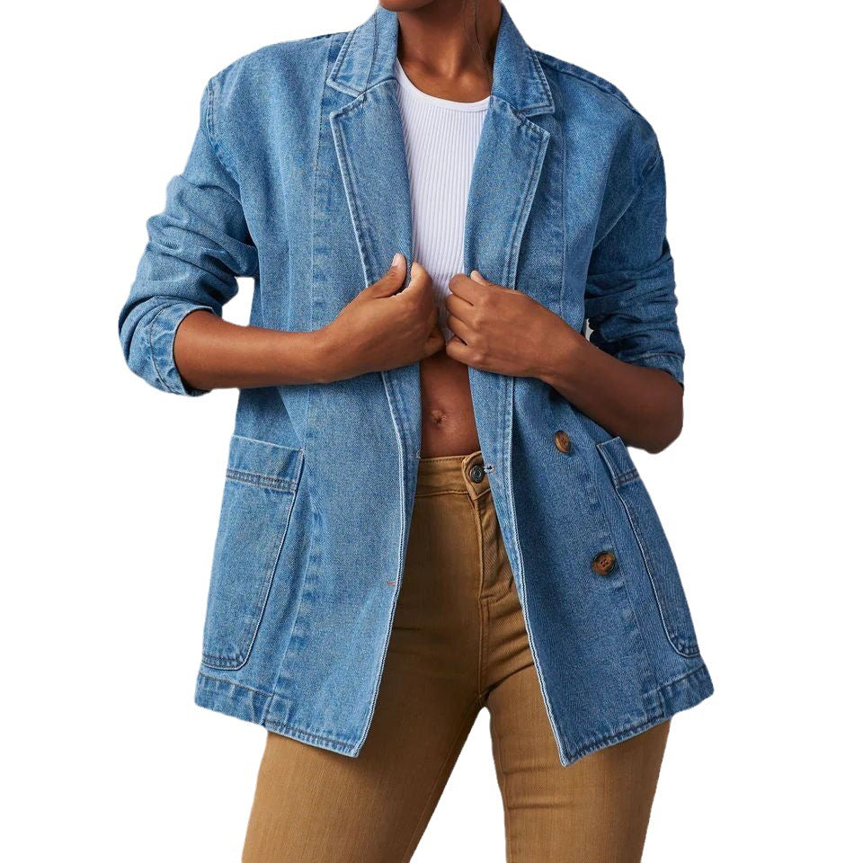 Dame Denim Blazer i moderne oversized-snit med praktiske lommer Stilla