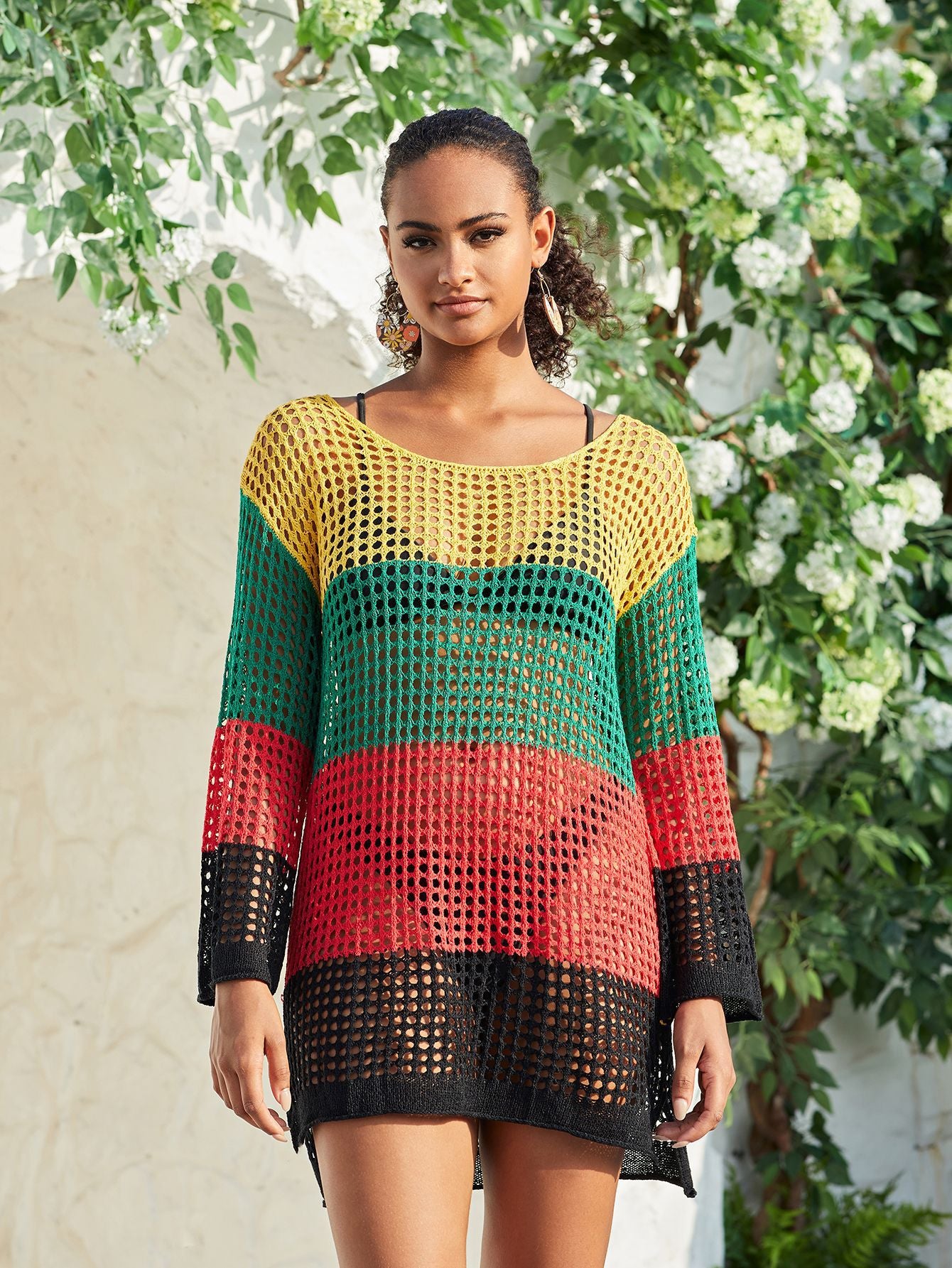 Dame afslappet net-strandpullover med farverigt farvespil Stilla