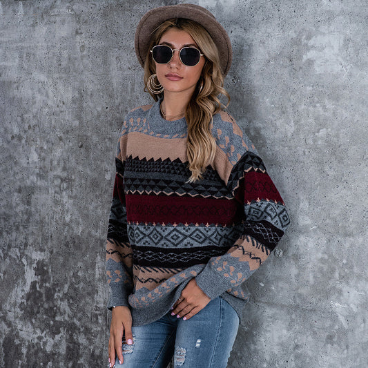 Dame Groft strik Pullover med moderne mønstermix Stilla