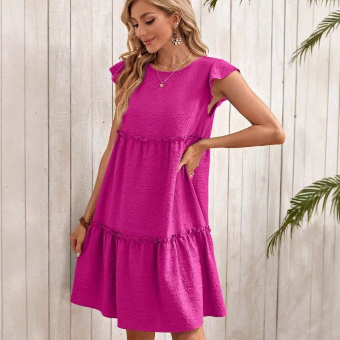 Dame afslappet kort kjole med glade flæser og voluminøs snit Stilla