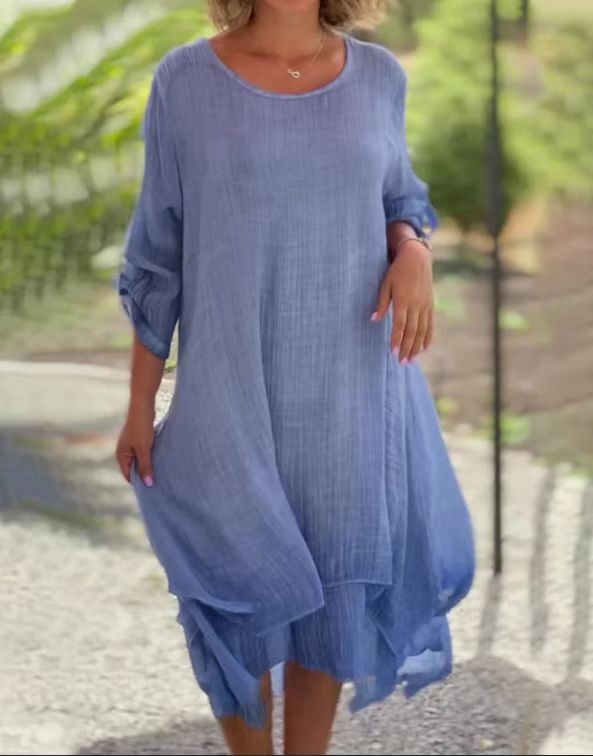 Dame afslappet sommerkjole med asymmetrisk kant og luftige ærmer Stilla