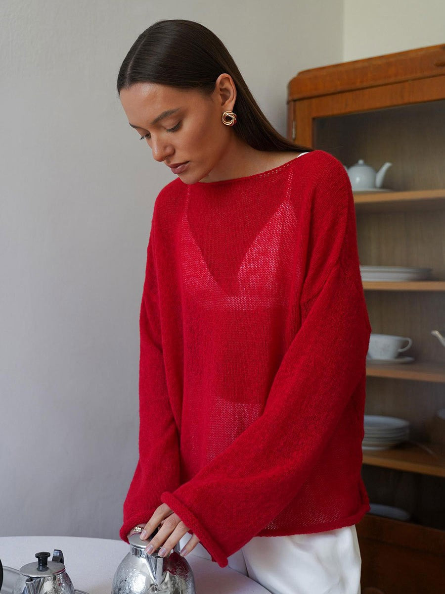 Dame afslappet longsleeve pullover i fin strik kvalitet Stilla
