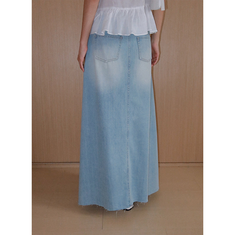 Dame Denim Maxikjole med moderne slidsdesign og klassisk snit Stilla