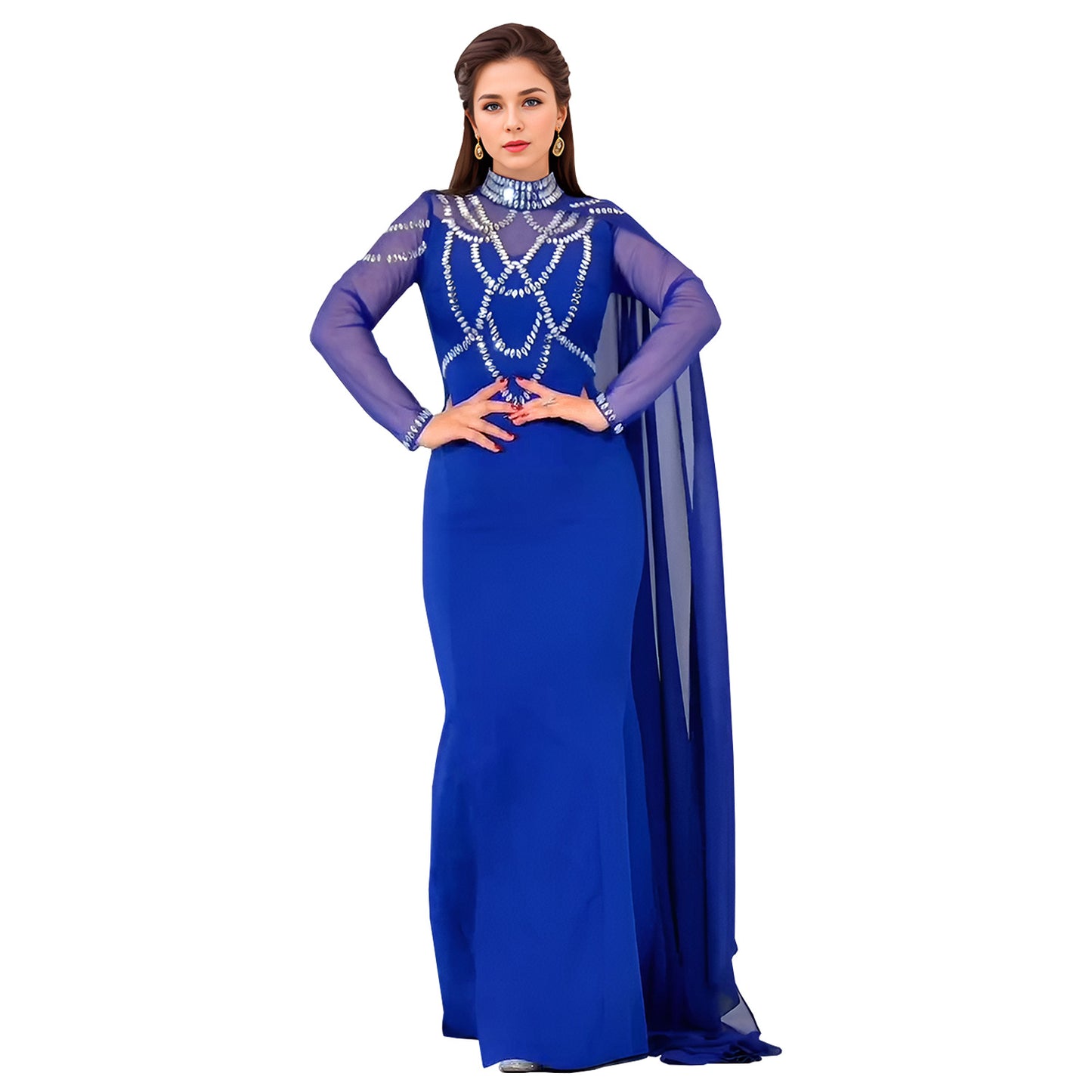 Dame Elegant aftenkjole med gennemsigtige ærmer og glitrende palietter Stilla