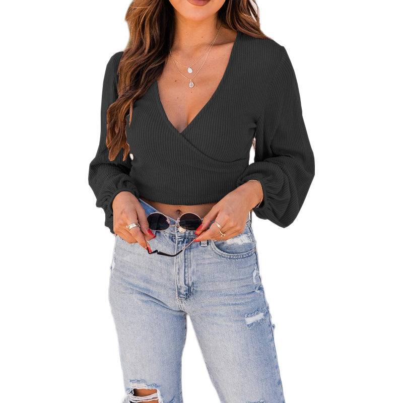 Dame Crop-top med vinklede ærmer og puffærmer Stilla