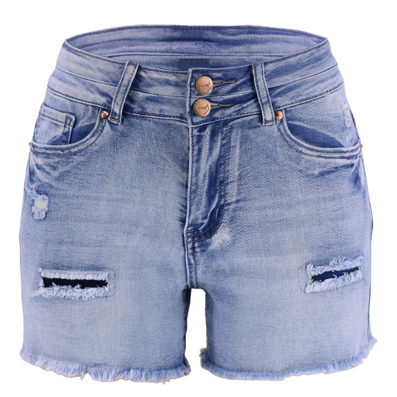 Dame Mode Denim-Shorts med høj talje og spændende Destroyed-detaljer Stilla