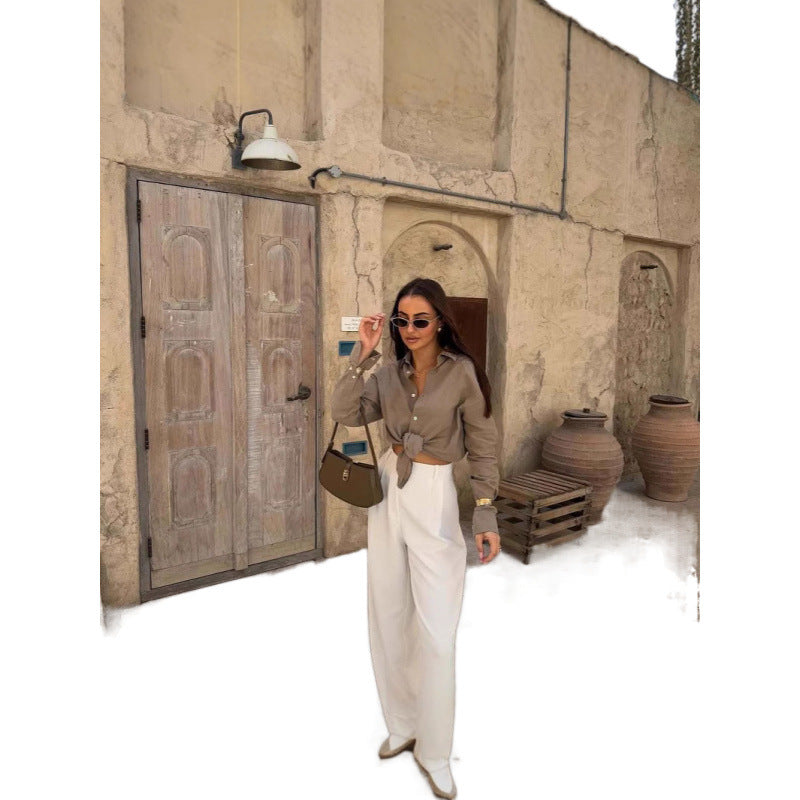 Dame afslappet bluse med knude-detalje og elegante manchetter Stilla