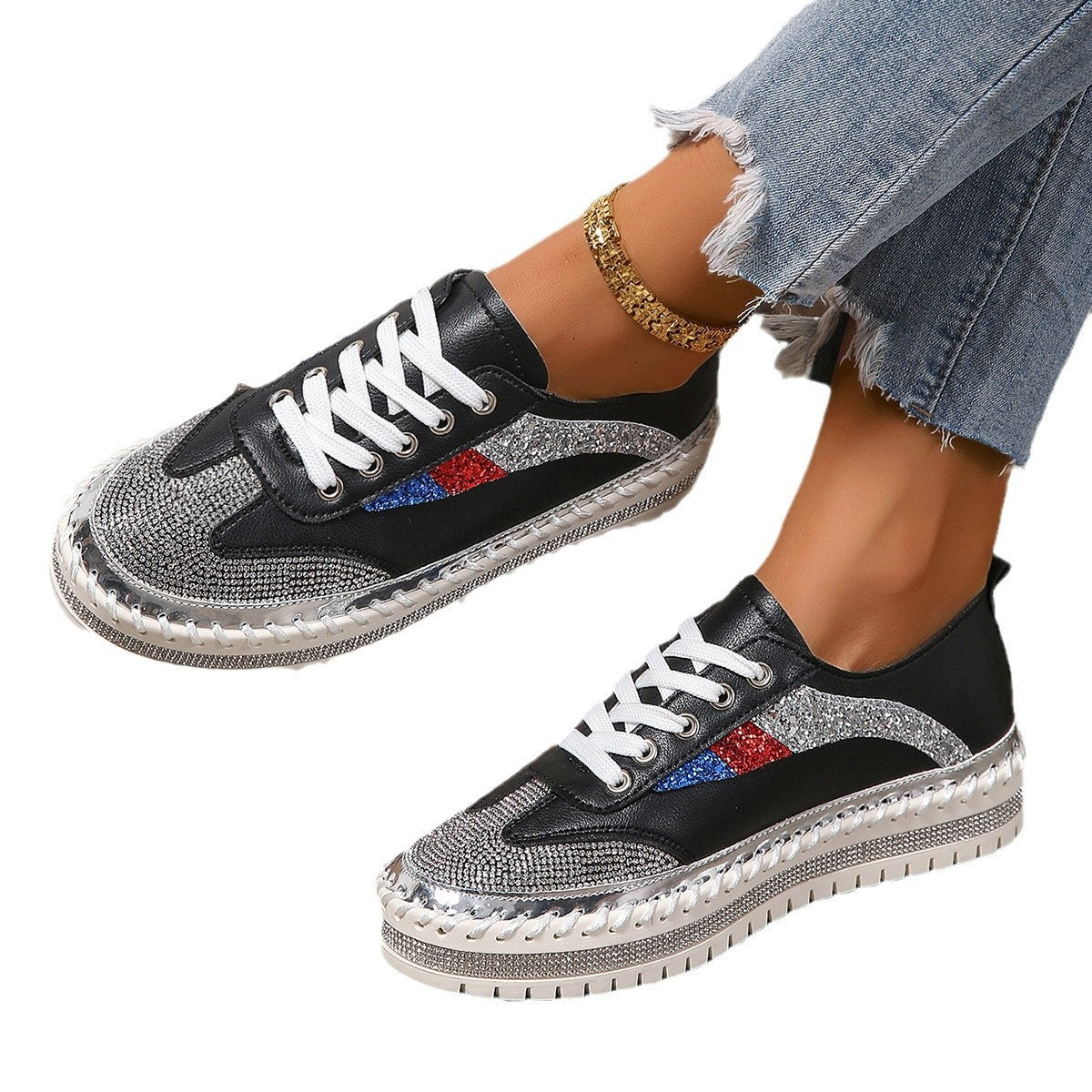 Dame mode Sneakers med funklende overmateriale og særpræget således design Stilla