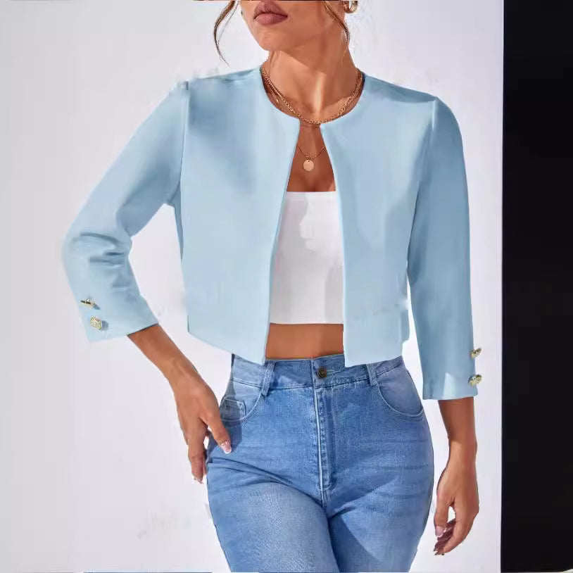 Dame afslappet kort blazer med struktureret stof Stilla