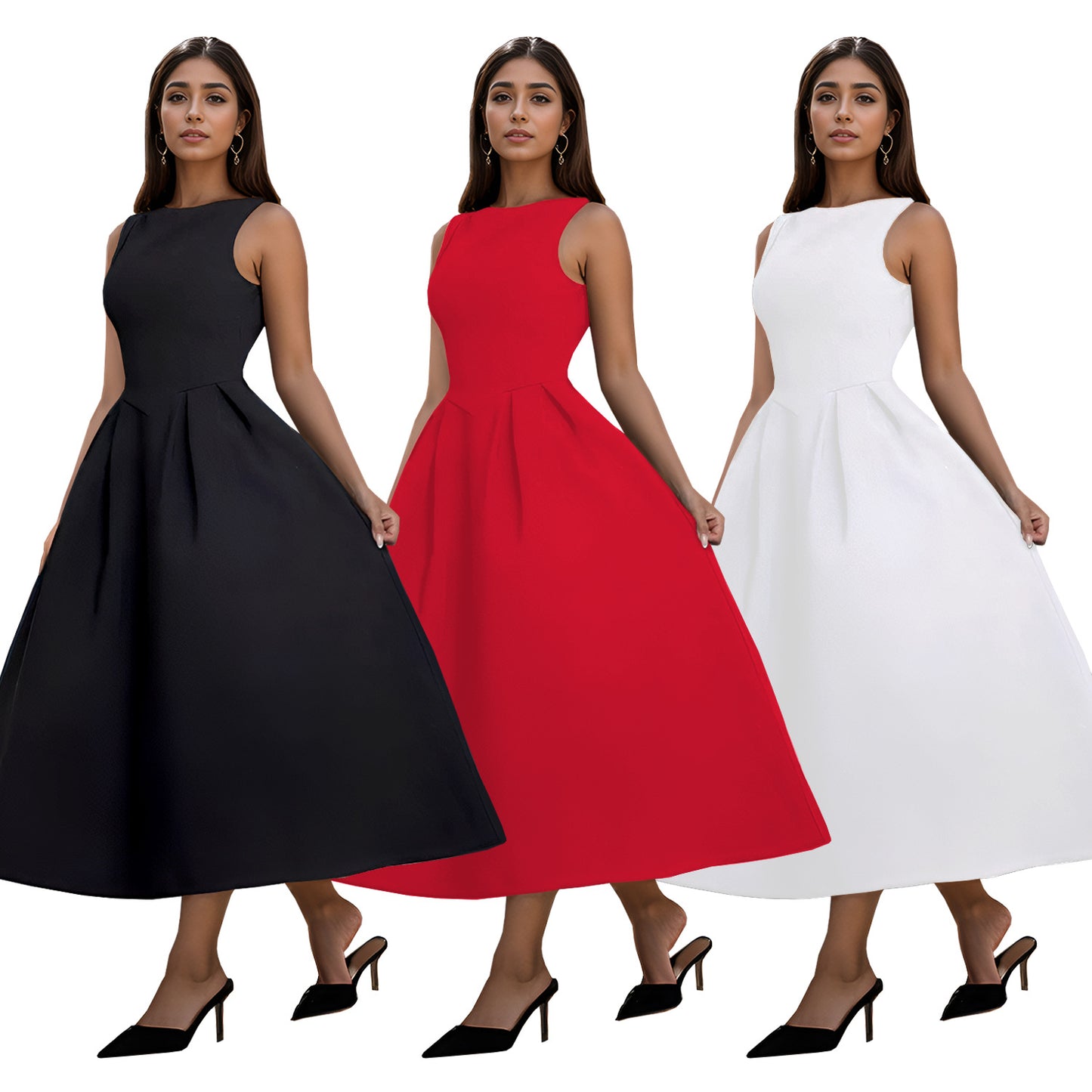 Dame A-linje kjole med elegant snit og skinnende overflade Stilla