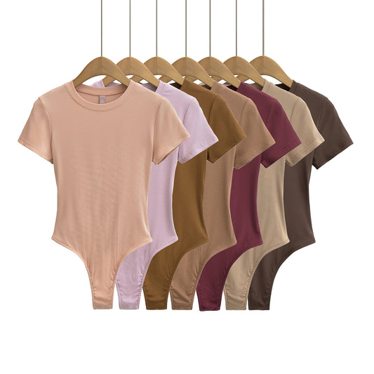 Dame figurnær Bodysuit i høj kvalitet rib-stof med kort ærme Stilla