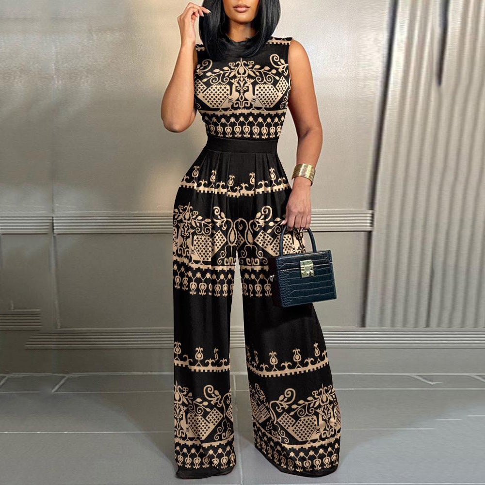 Dame Elegant Jumpsuit med vidde ben og grafisk mønster Stilla