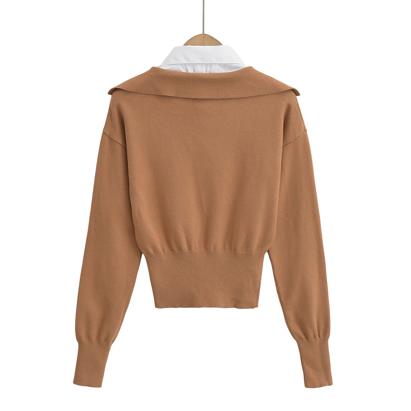 Dame cropped pullover med integreret skjortekrave og moderne design Stilla