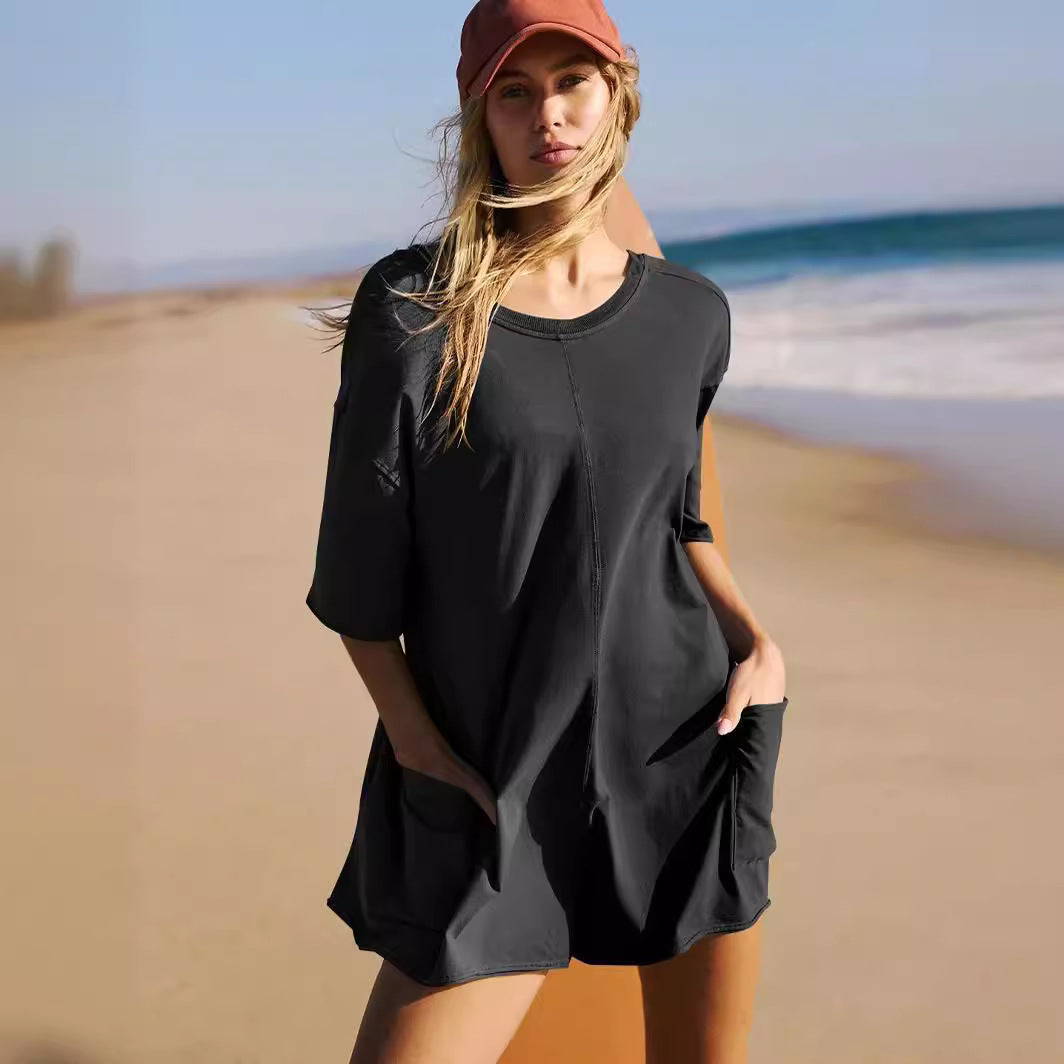 Stilla | Ryggen-jumpsuit Sommer Løs V-hals Jumpsuit Shorts