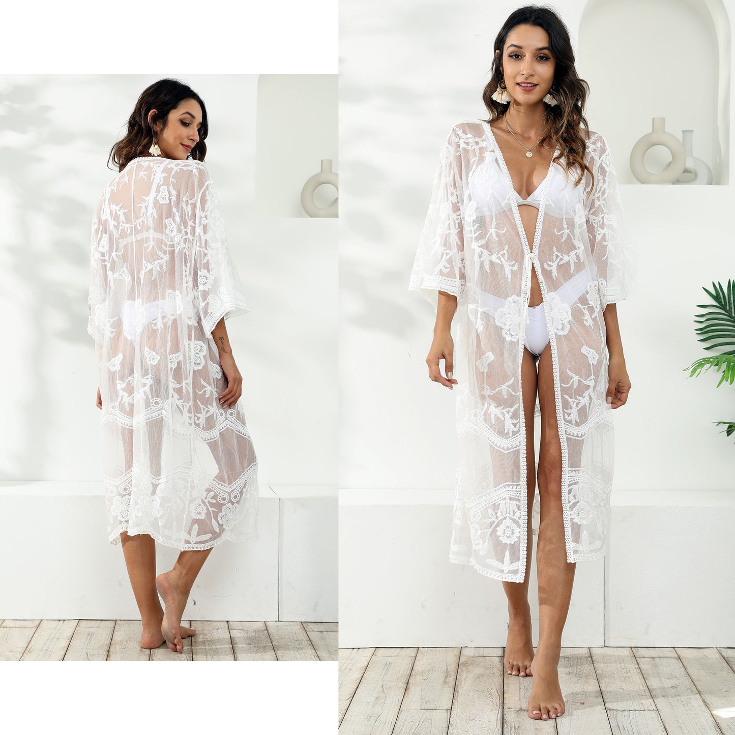 Dame Elegant Floral Spids Overtræk Kjole Stilla