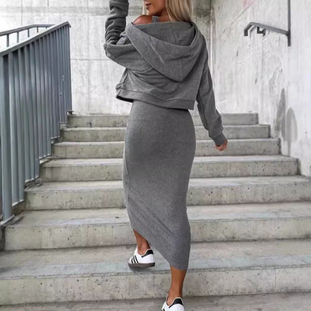 Dame afslappet fritidssæt i oversized stil med cut-off top Stilla