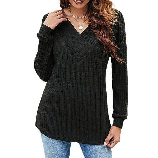 Dame pullover med struktureret ribdesign og V-hals Stilla