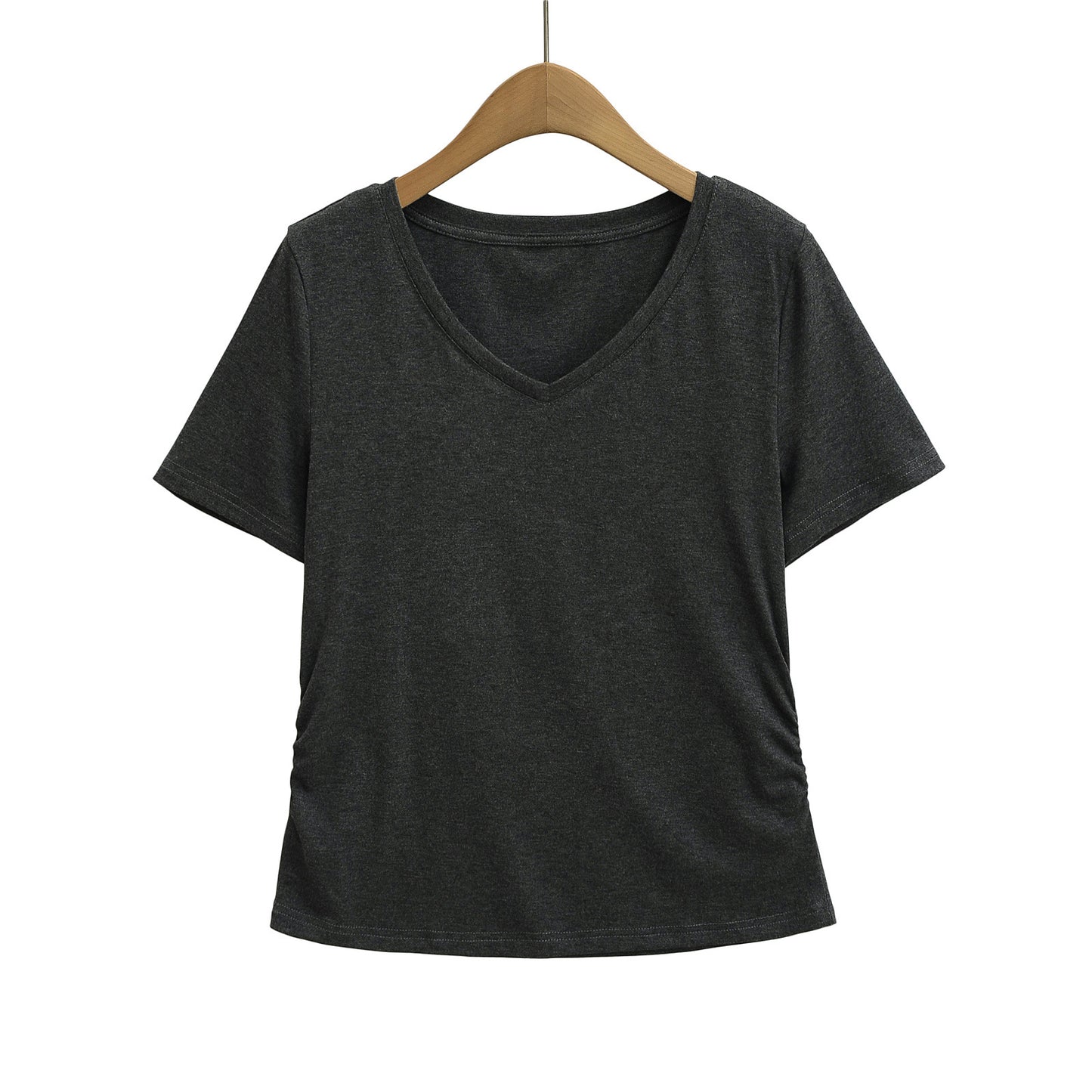 Dame afslappet kortærmet V-hals T-shirt med ruching Stilla