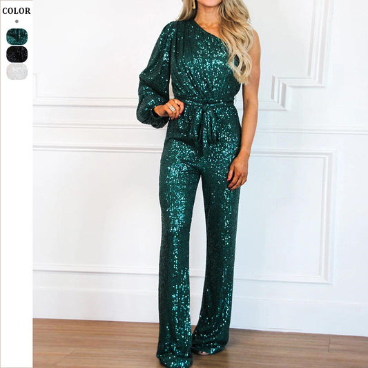 Dame funktions-jumpsuit med glimmer og sideskæring Stilla